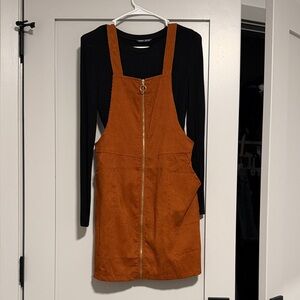 SHEIN Orange Pinafore Dress with Black Top